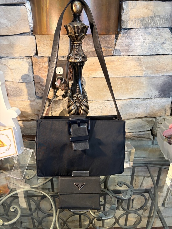 Prada Black Shoulder Bag with Buckle Detail & wallet main image 1